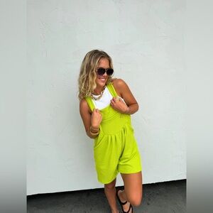Vibrant Neon Green Ribbed Overall Romper
